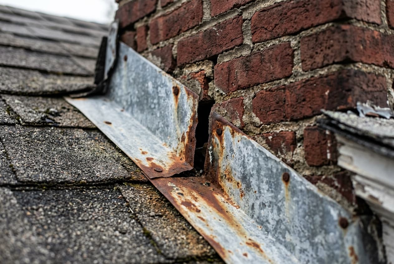 A brown water stain spreading across a white interior ceiling below a roof leak