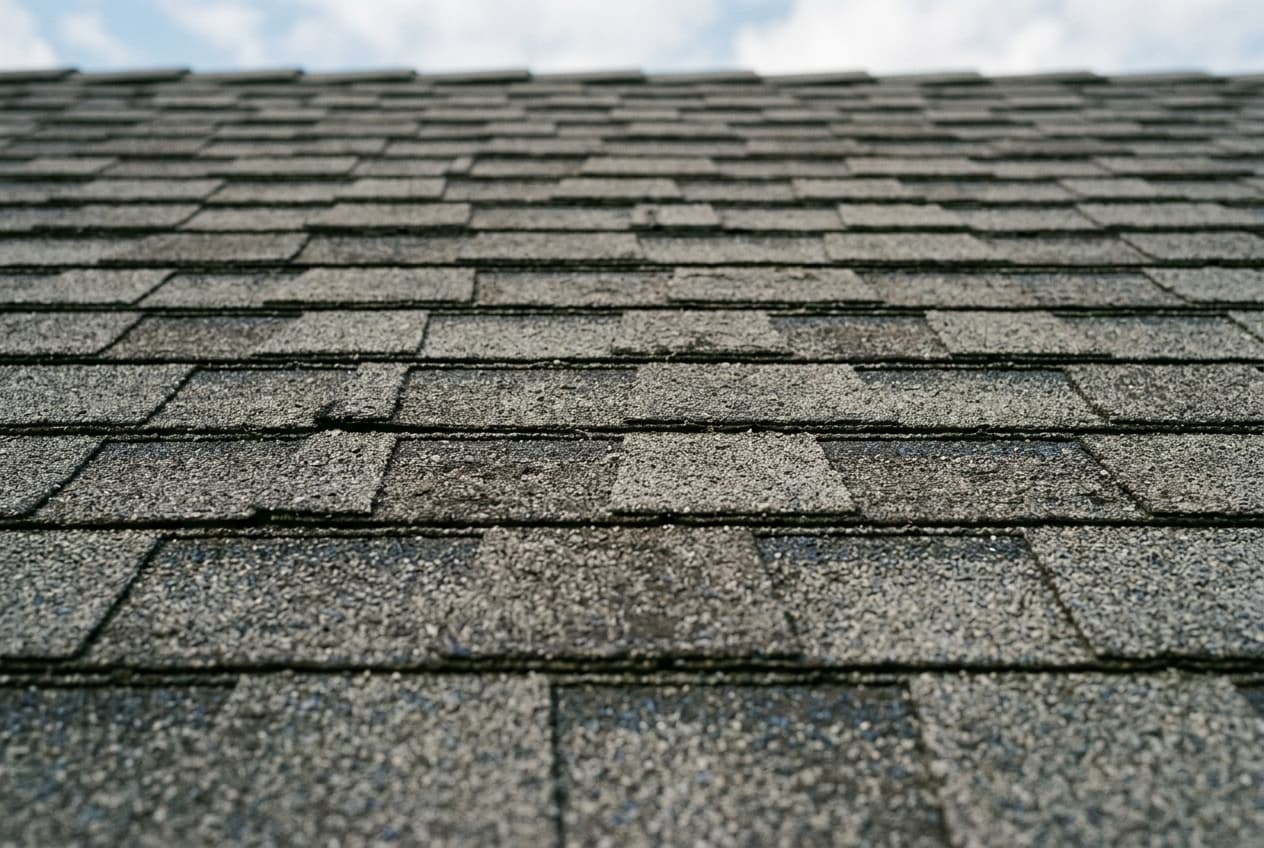 Close-up of asphalt shingle layers at a roof edge, showing how to count layers and judge wear