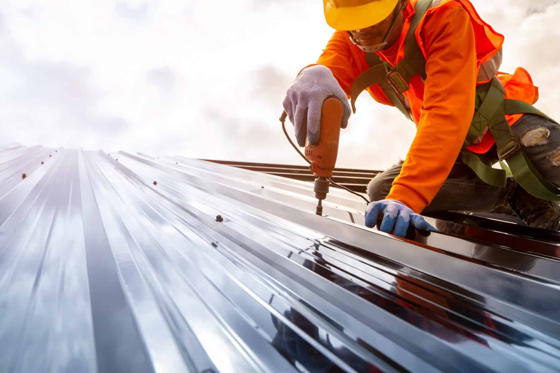 Close-up of asphalt shingle roofing installation