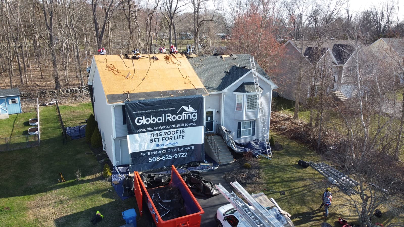 Old roofing fully removed and roof deck exposed, ready for ice and water shield