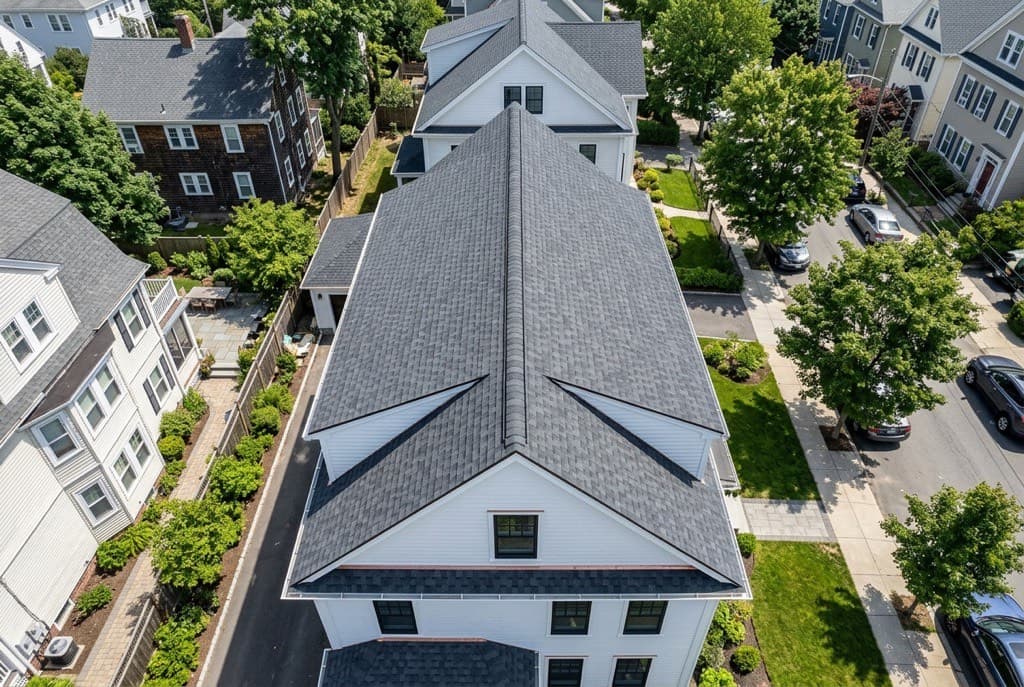 New architectural shingle roof on a Boston, Massachusetts residential home