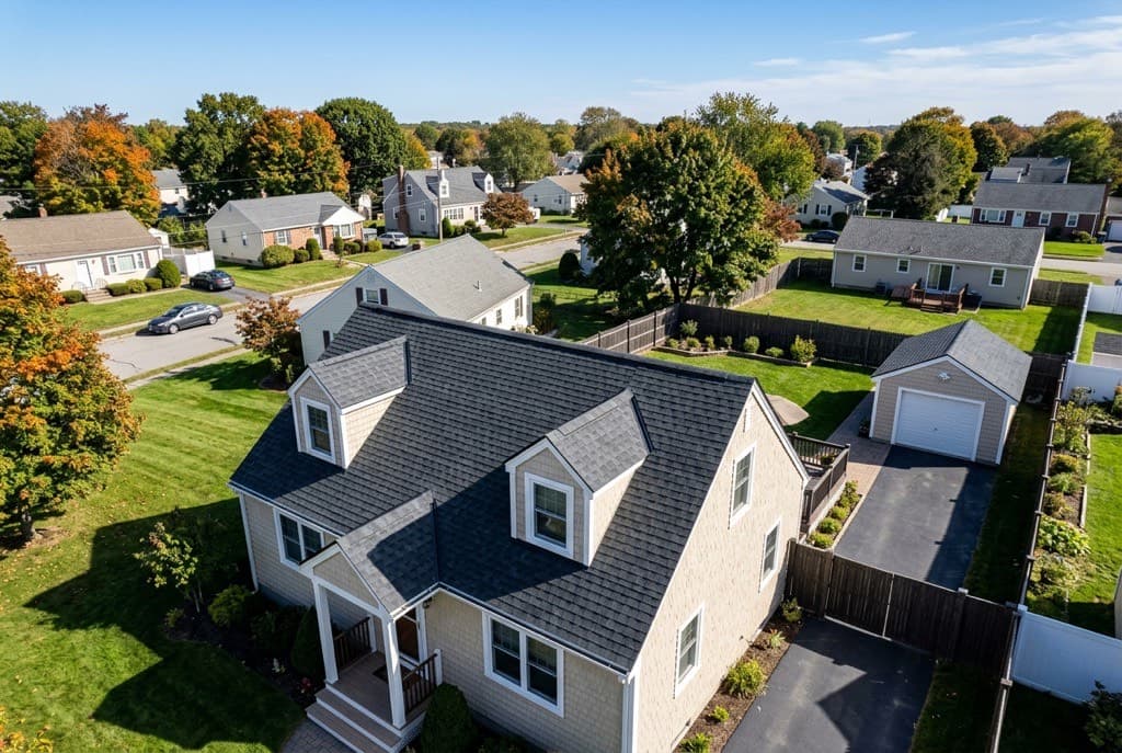 New architectural shingle roof on a Brockton, Massachusetts Cape Cod home