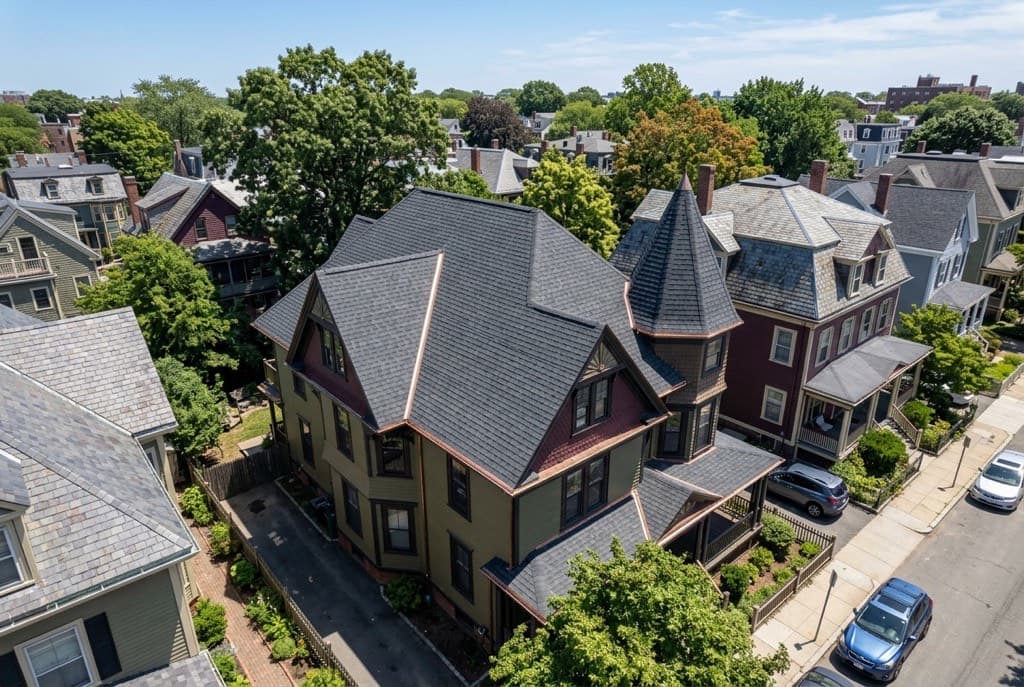 New architectural shingle roof on a Cambridge, Massachusetts Victorian home
