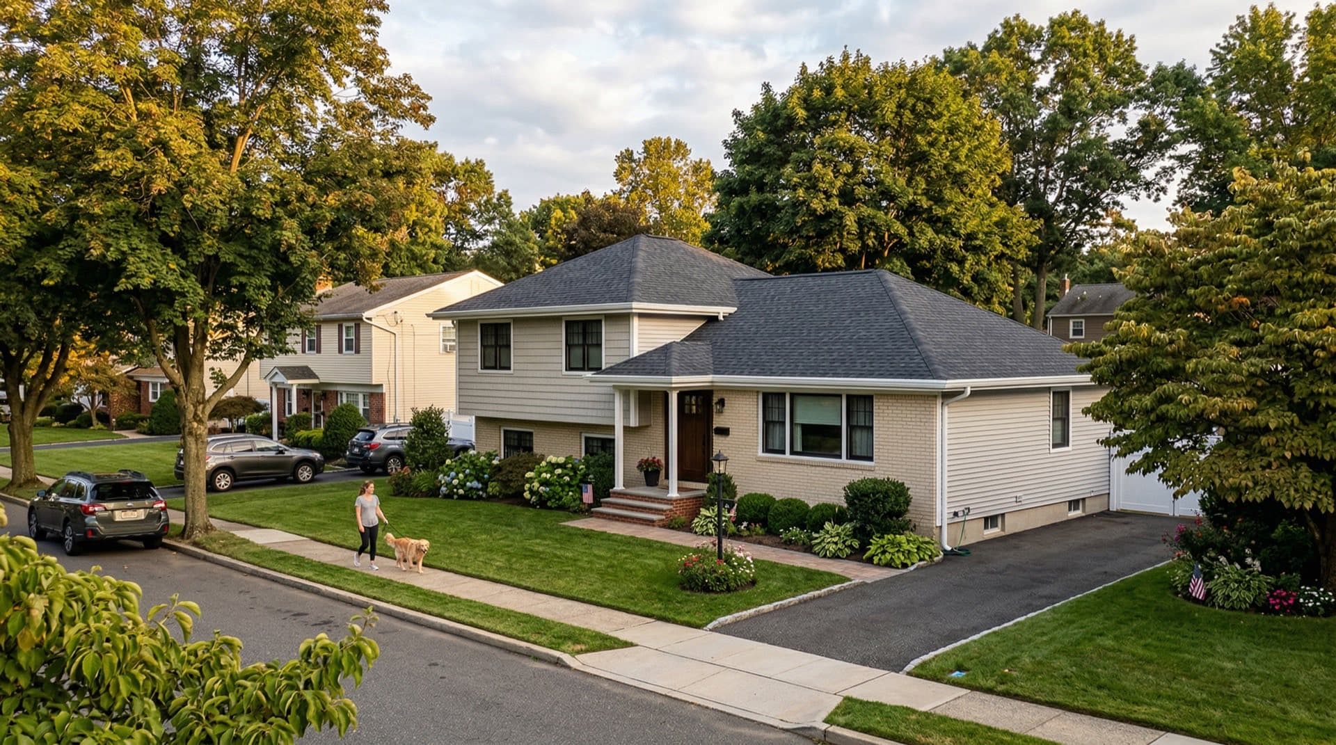 Residential roof replacement on a split-level home in Clifton, New Jersey