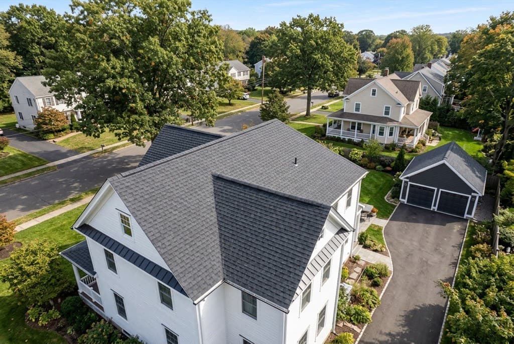 New architectural shingle roof on a Connecticut Colonial home