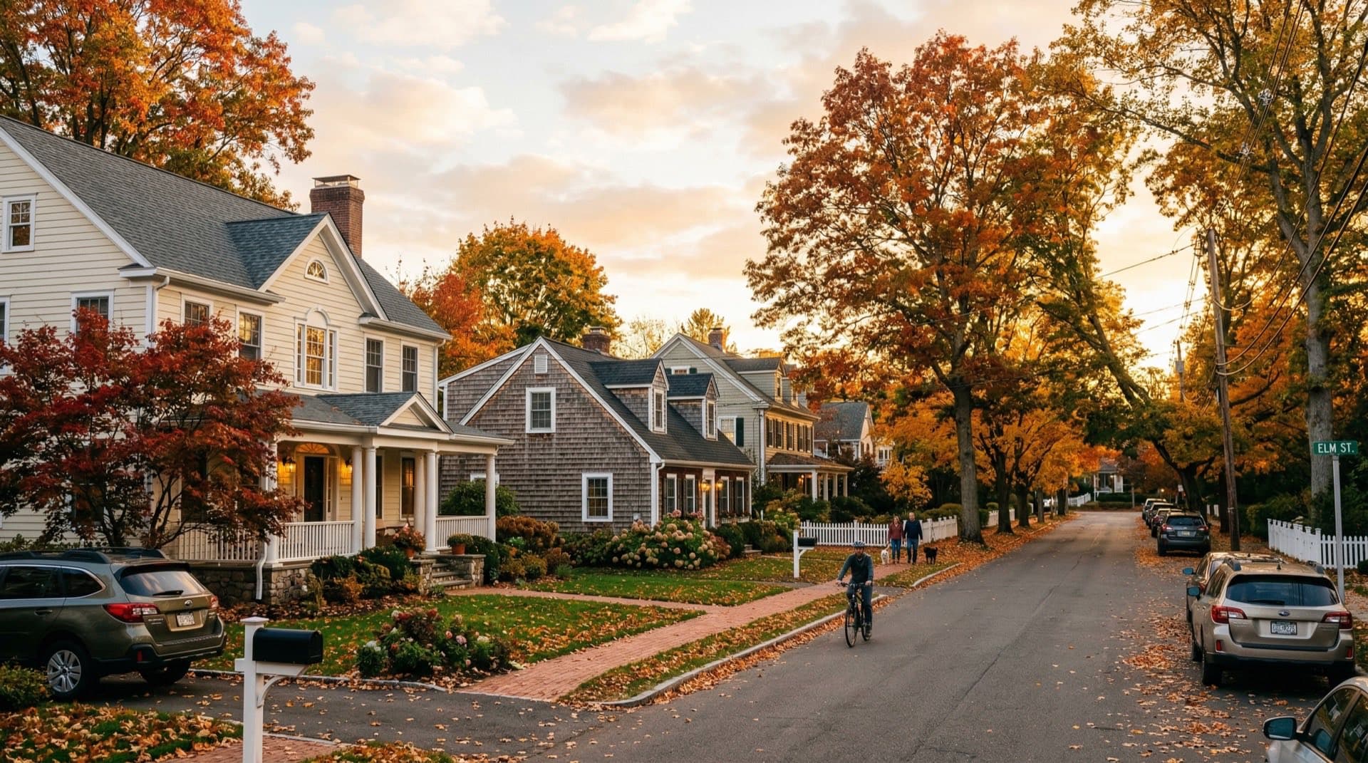 Residential neighborhood in Connecticut with new architectural shingle roofs