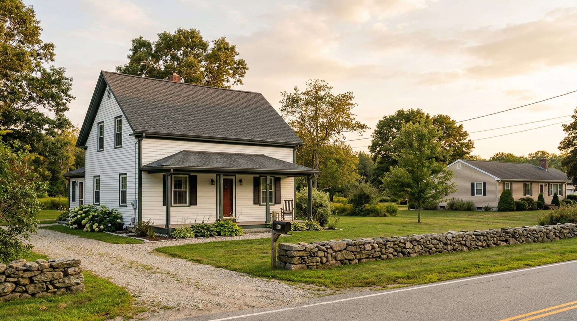 Residential roof replacement on a farmhouse home in Coventry, Rhode Island