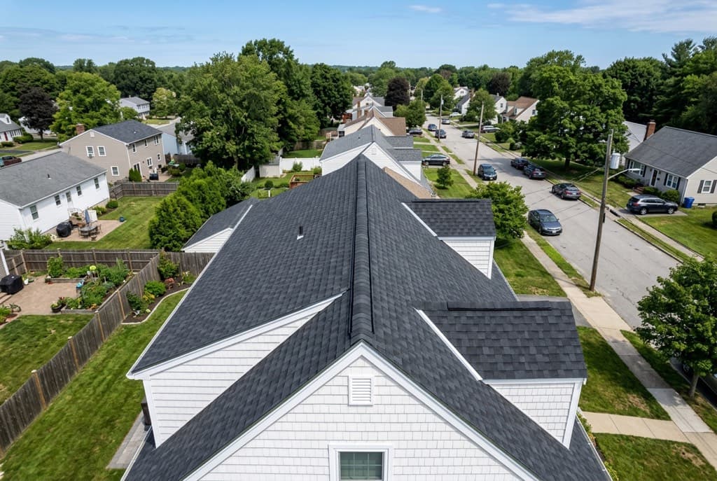 New architectural shingle roof on a Cranston, Rhode Island residential home