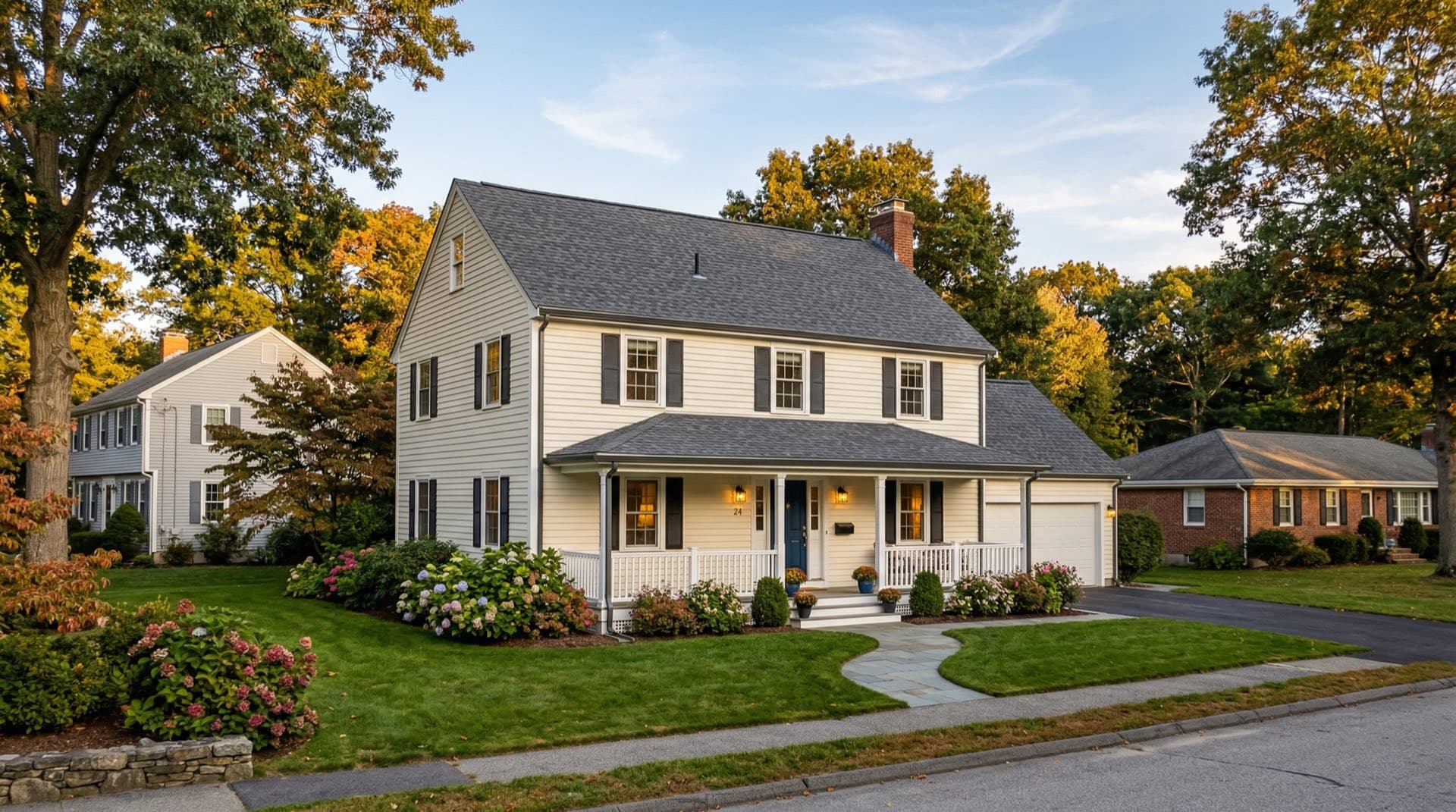 Residential roof replacement on a Colonial home in Cumberland, Rhode Island