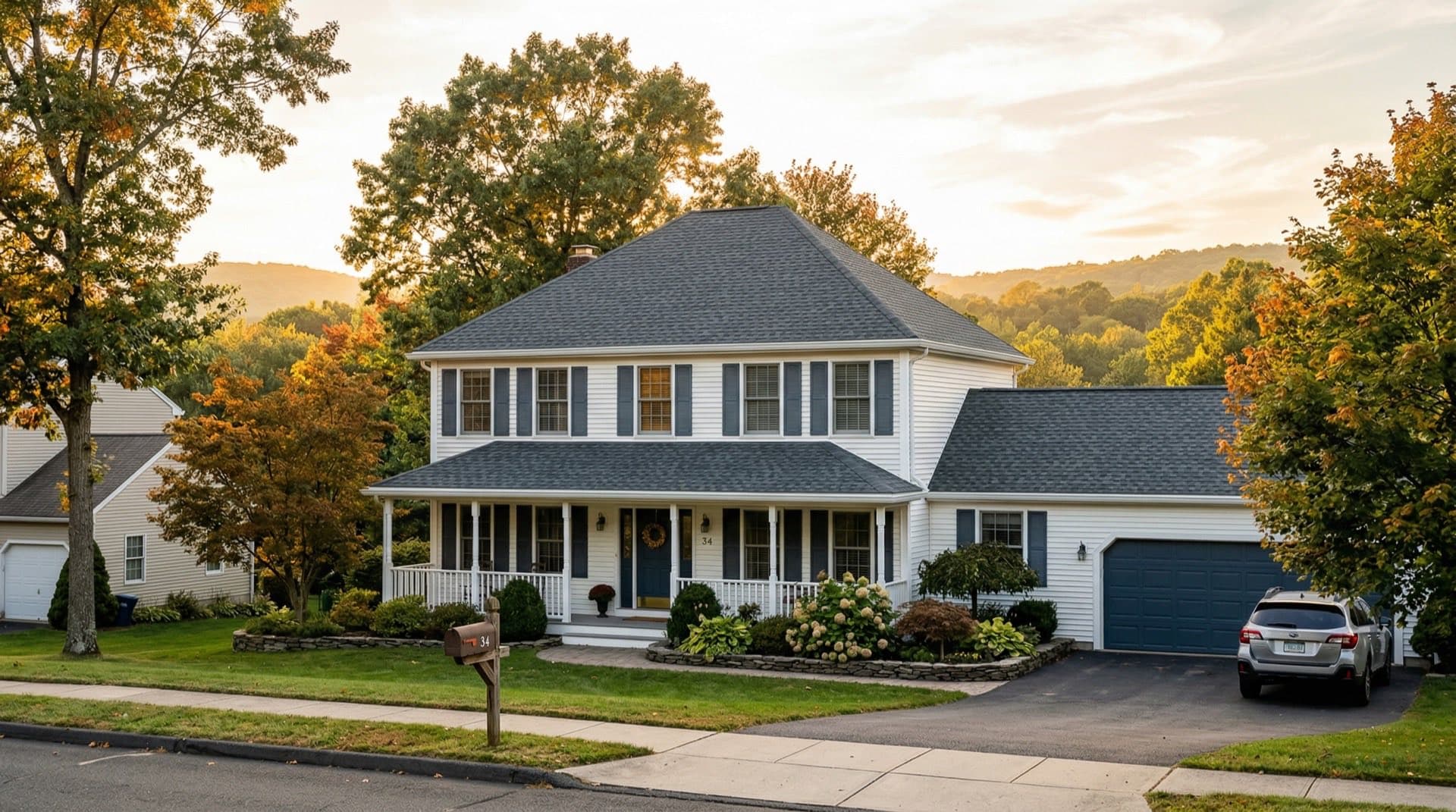 Residential roof replacement on a Colonial home in Danbury, Connecticut