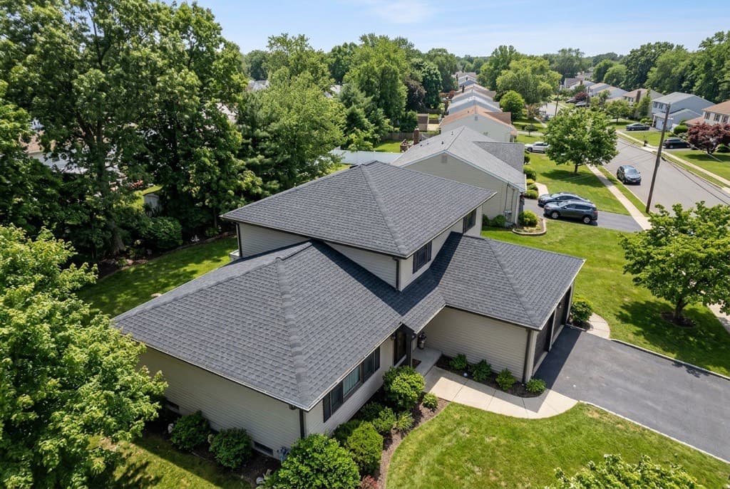 New architectural shingle roof on an Edison, New Jersey split-level home