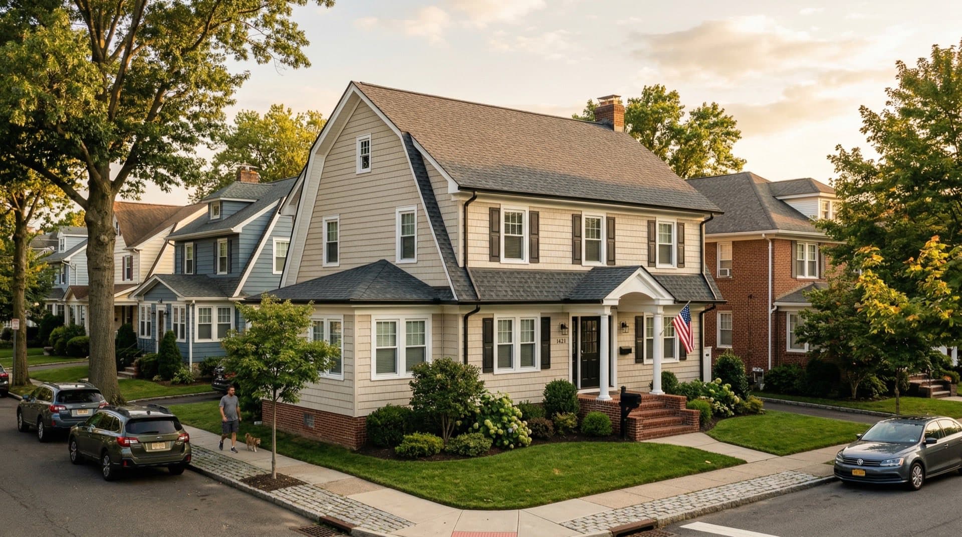 Residential roof replacement on a Colonial home in Elizabeth, New Jersey