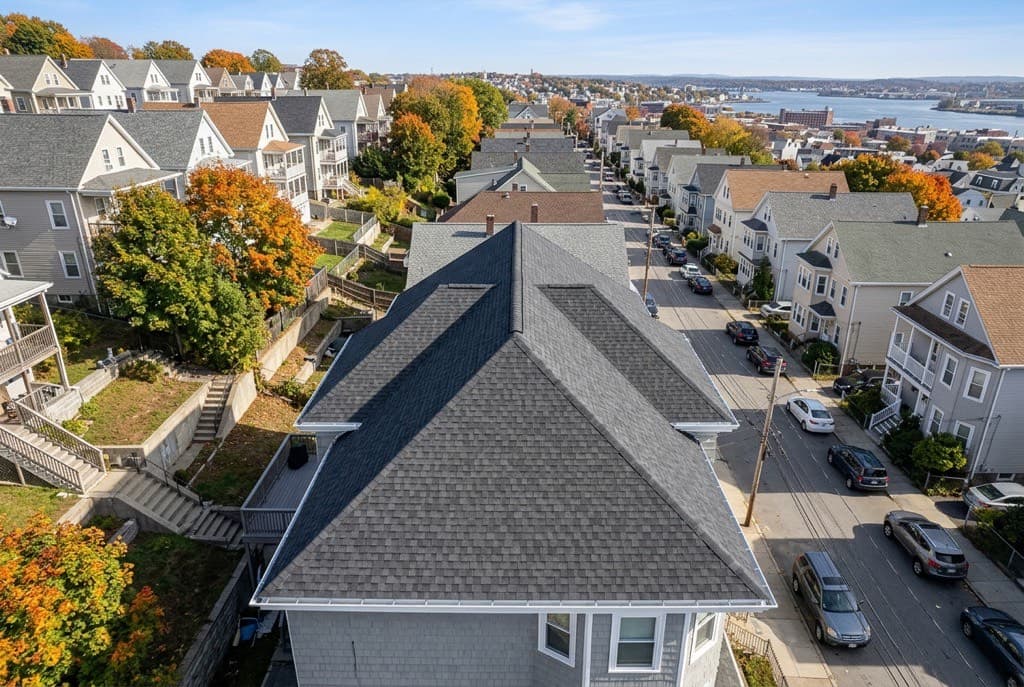 New architectural shingle roof on a Fall River, Massachusetts triple-decker home