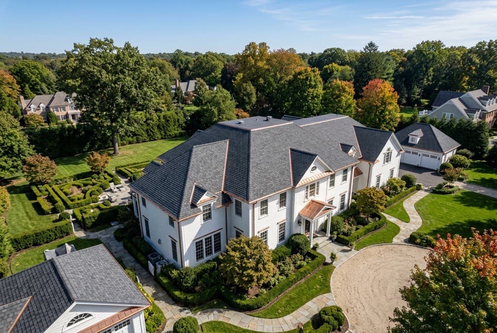 New architectural shingle roof on a Greenwich, Connecticut residential estate