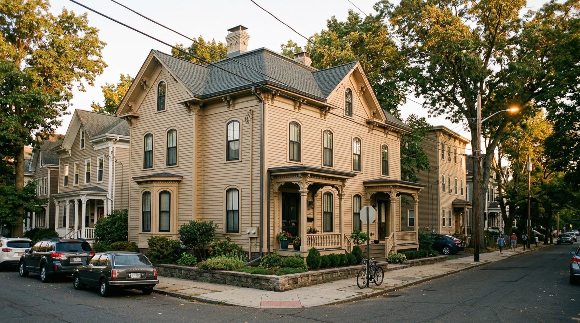 Residential roof replacement on a Colonial Revival home in Hartford, Connecticut