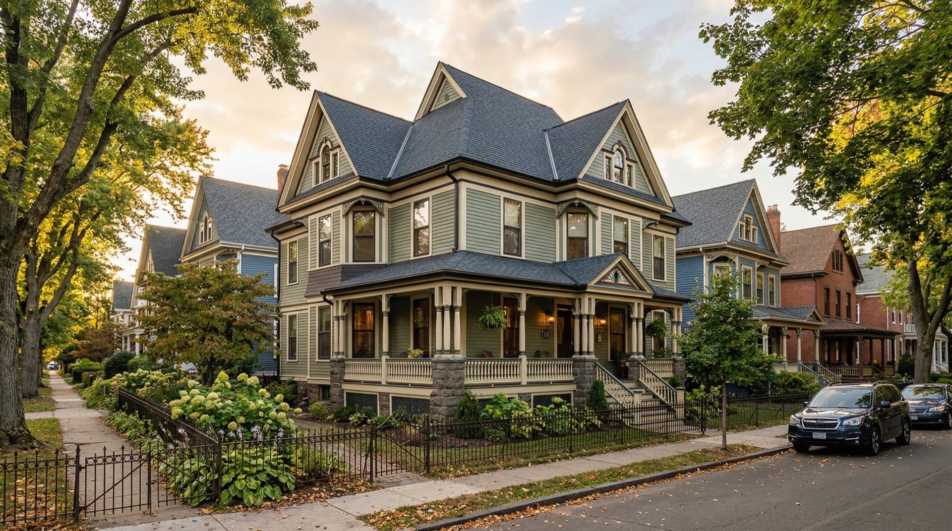 Residential roof replacement on a historic Victorian home in New Haven, Connecticut
