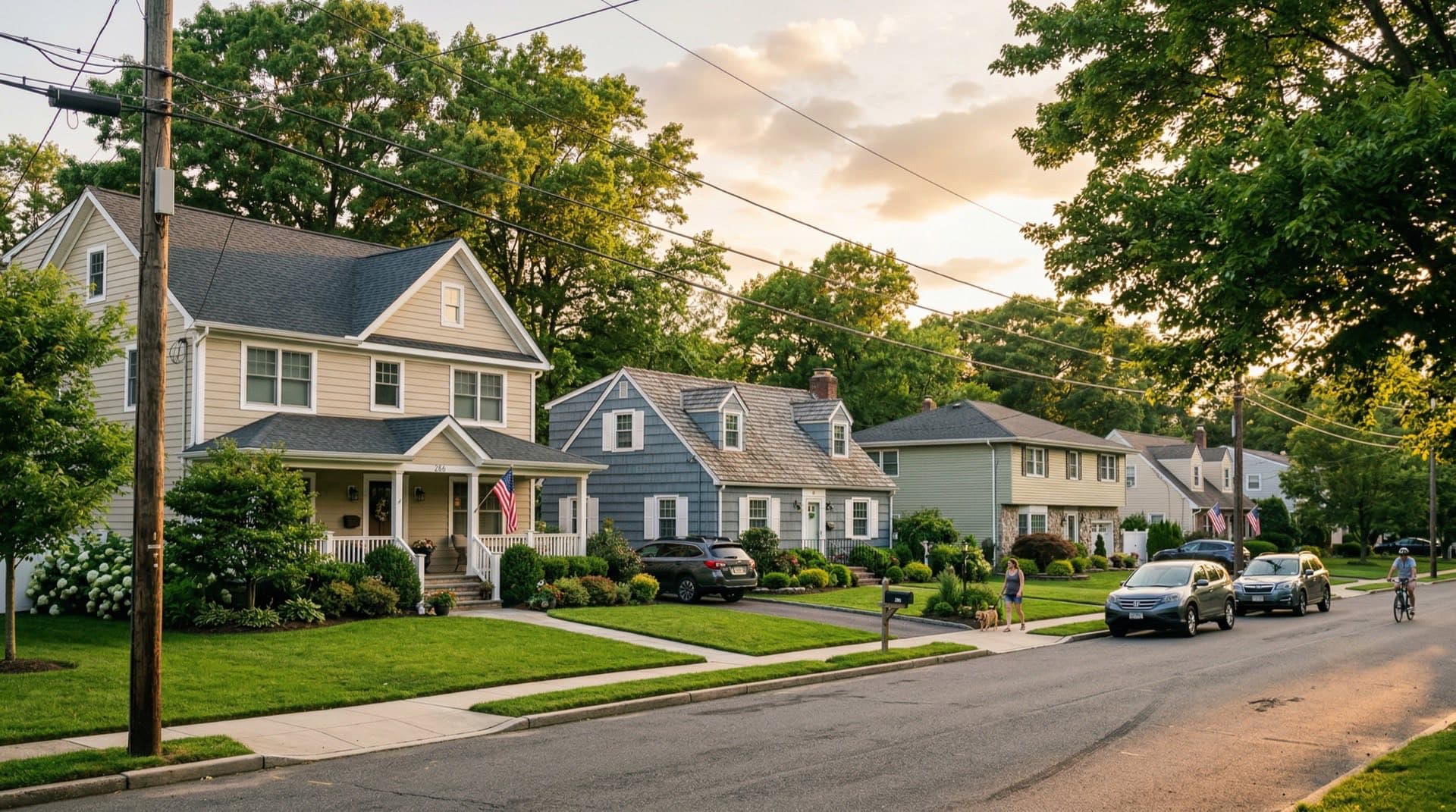 Residential neighborhood in New Jersey with new architectural shingle roofs