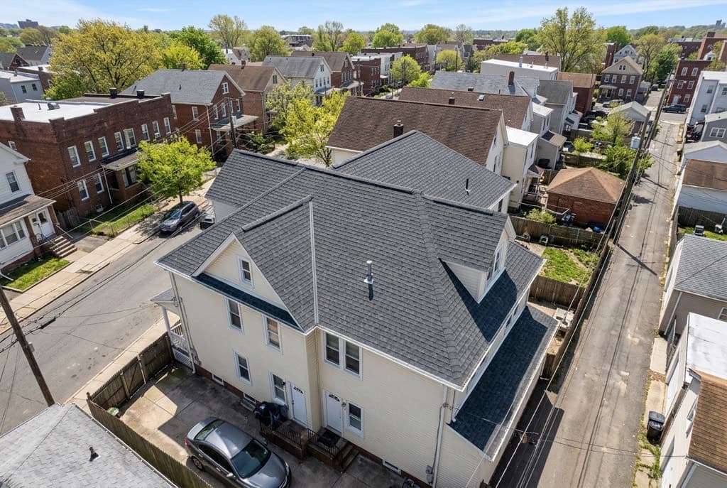 New architectural shingle roof on a Newark, New Jersey duplex home