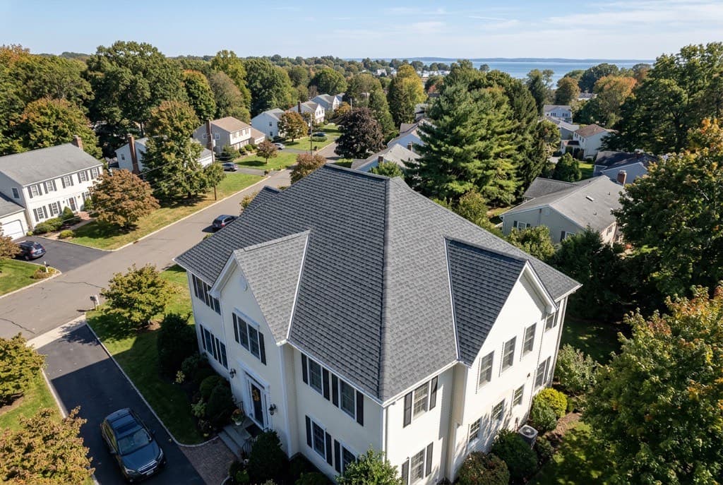 New architectural shingle roof on a Norwalk, Connecticut residential home