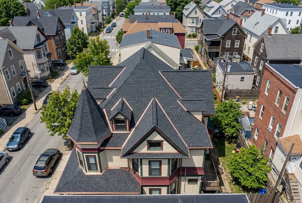 New architectural shingle roof on a Pawtucket, Rhode Island residential home