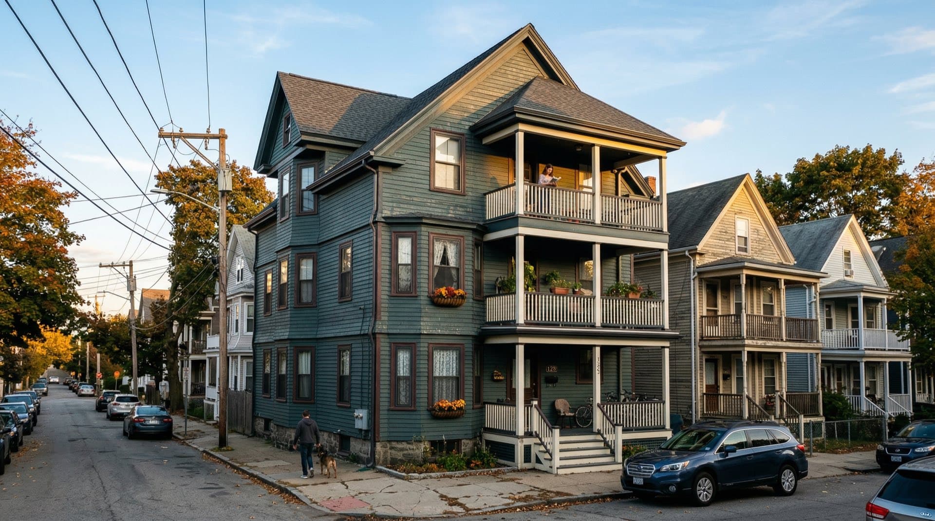 Residential roof replacement on a triple-decker home in Pawtucket, Rhode Island