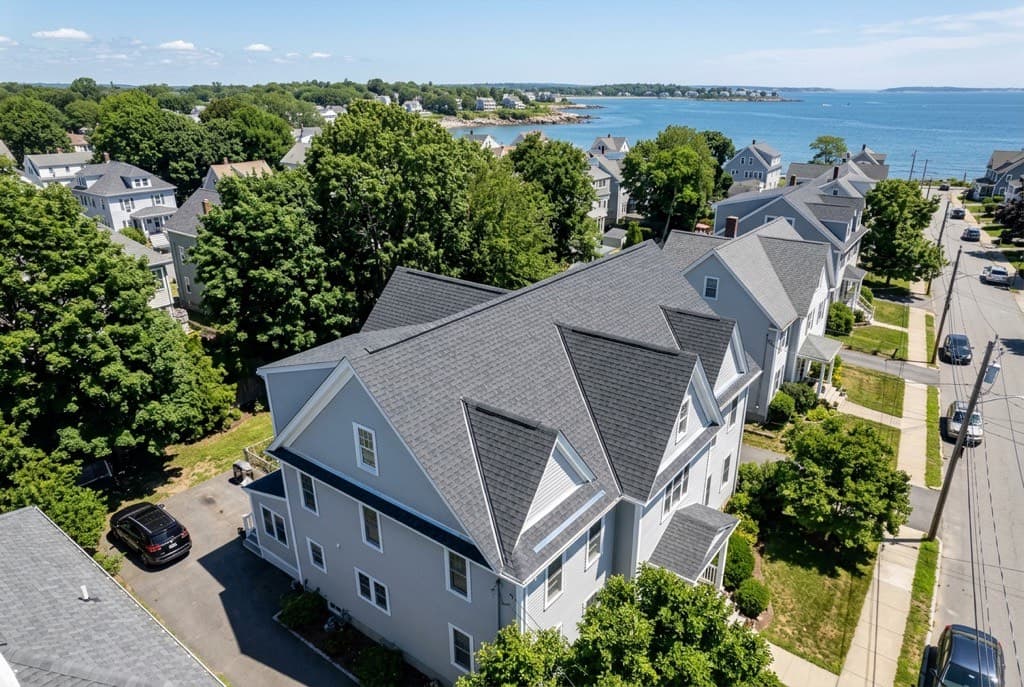 New architectural shingle roof on a Quincy, Massachusetts residential home