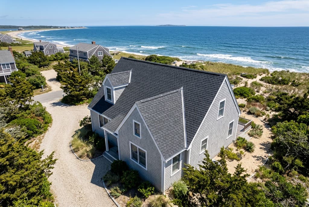 New architectural shingle roof on a South Kingstown, Rhode Island residential home