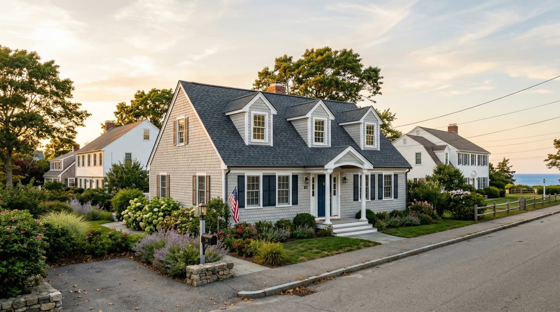 Residential roof replacement on a Cape Cod home in South Kingstown, Rhode Island