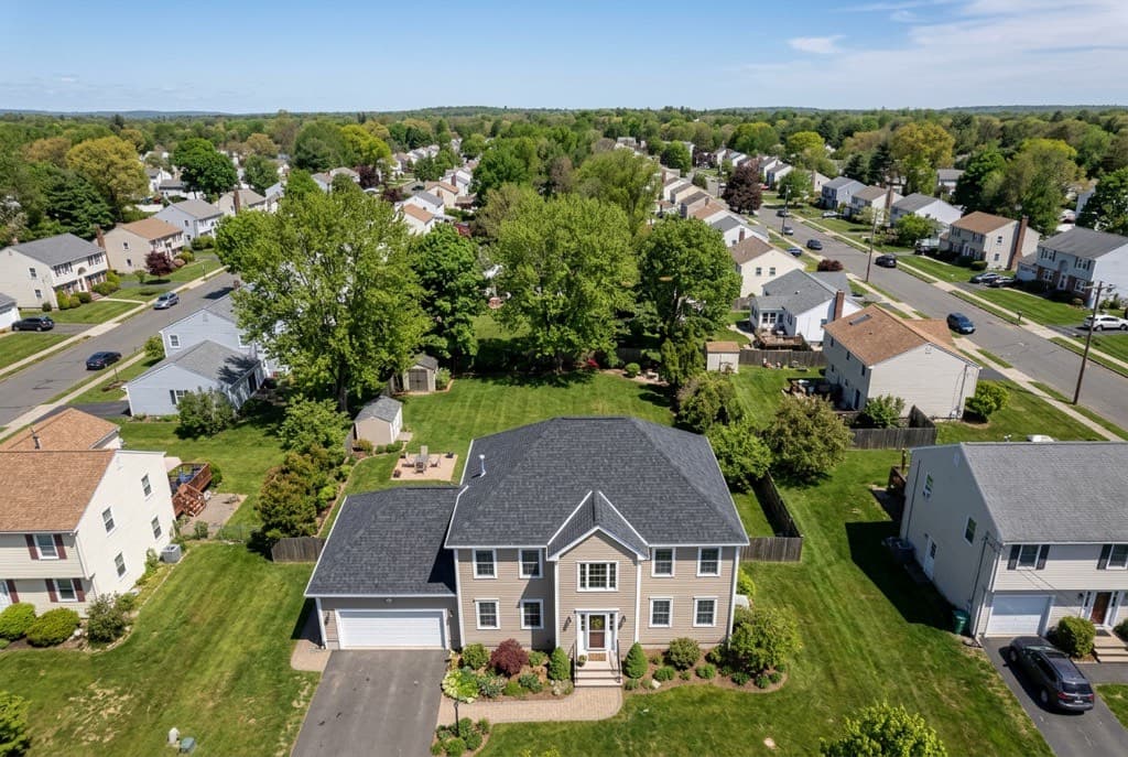 New architectural shingle roof on a Springfield, Massachusetts residential home