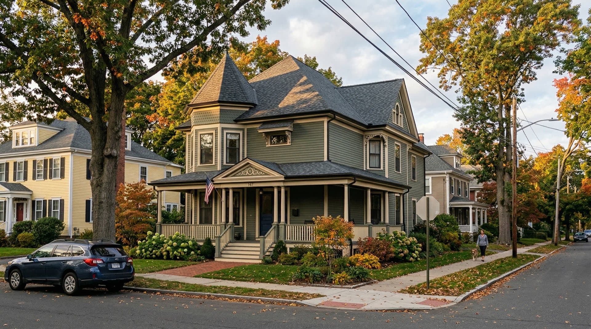 Residential roof replacement on a Victorian home in Springfield, Massachusetts