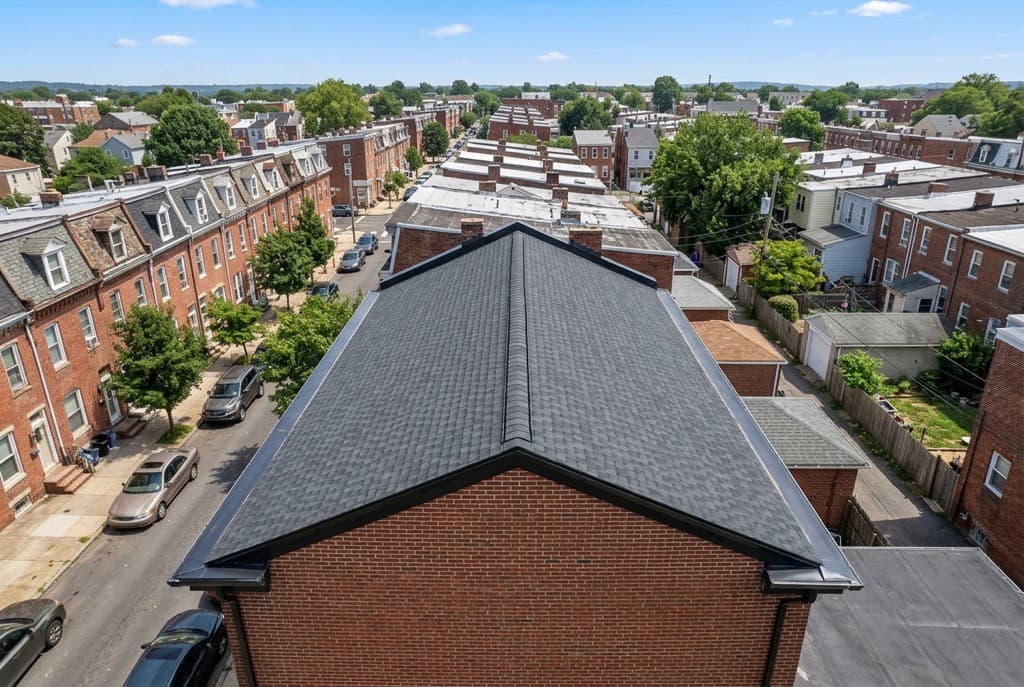 New architectural shingle roof on a Trenton, New Jersey row house