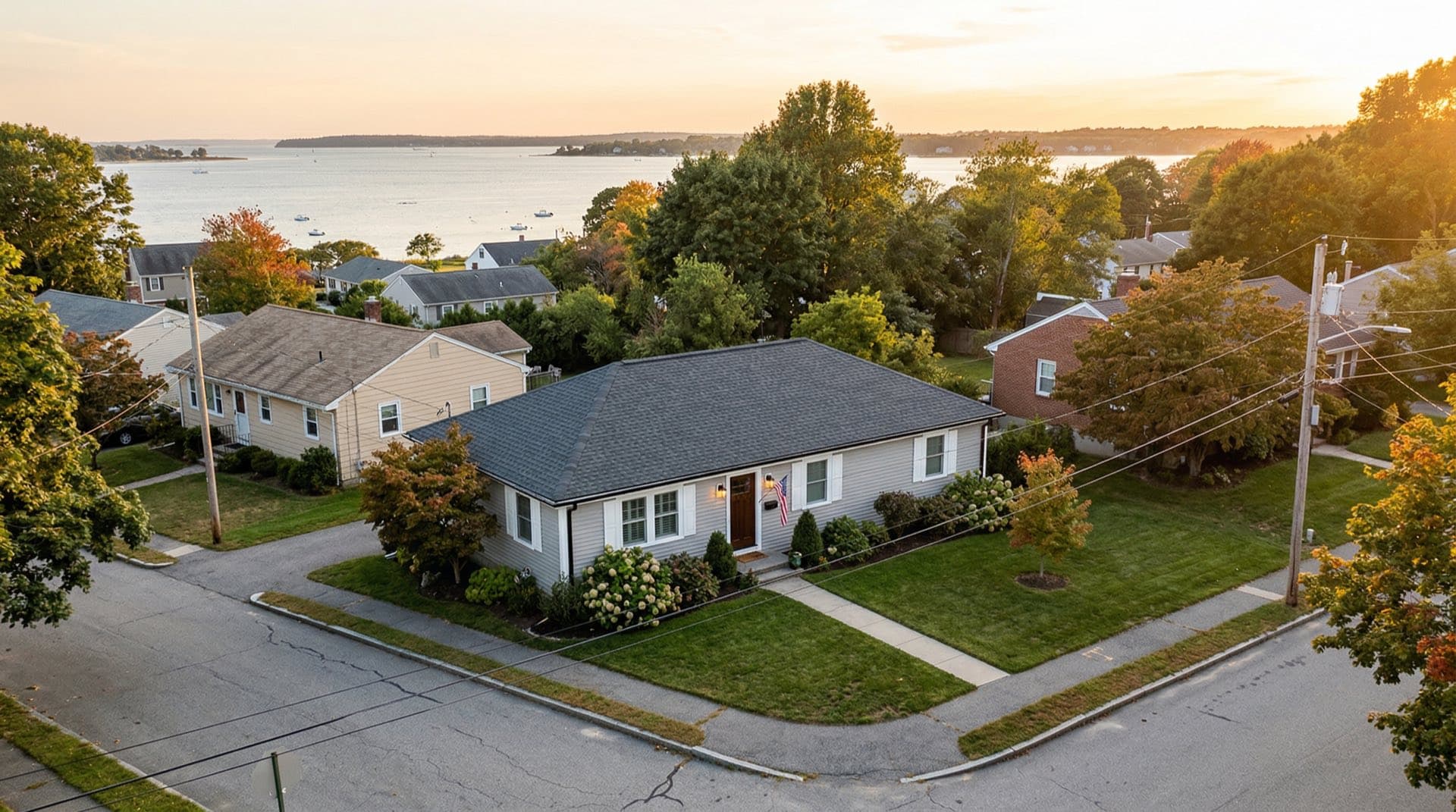 Residential roof replacement on a ranch home in Warwick, Rhode Island