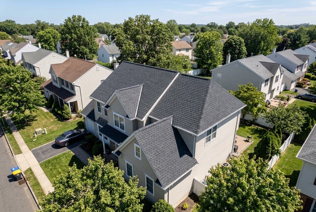 New architectural shingle roof on a Woodbridge Township, New Jersey residential home