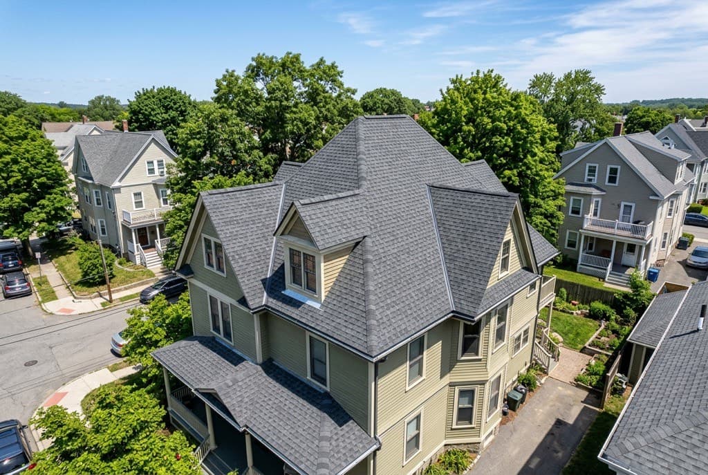 New architectural shingle roof on a Worcester, Massachusetts residential home