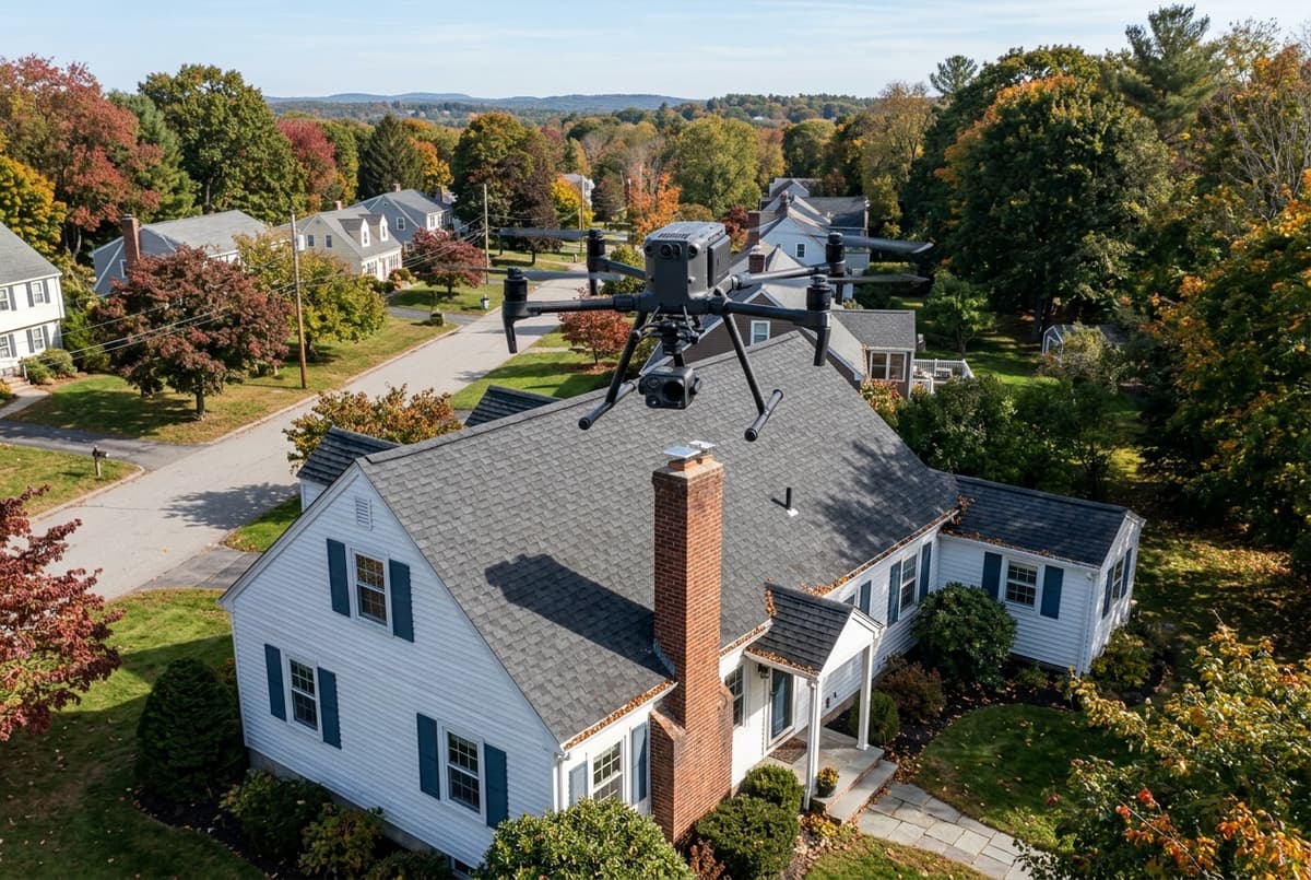 Roofing inspector evaluating a residential roof