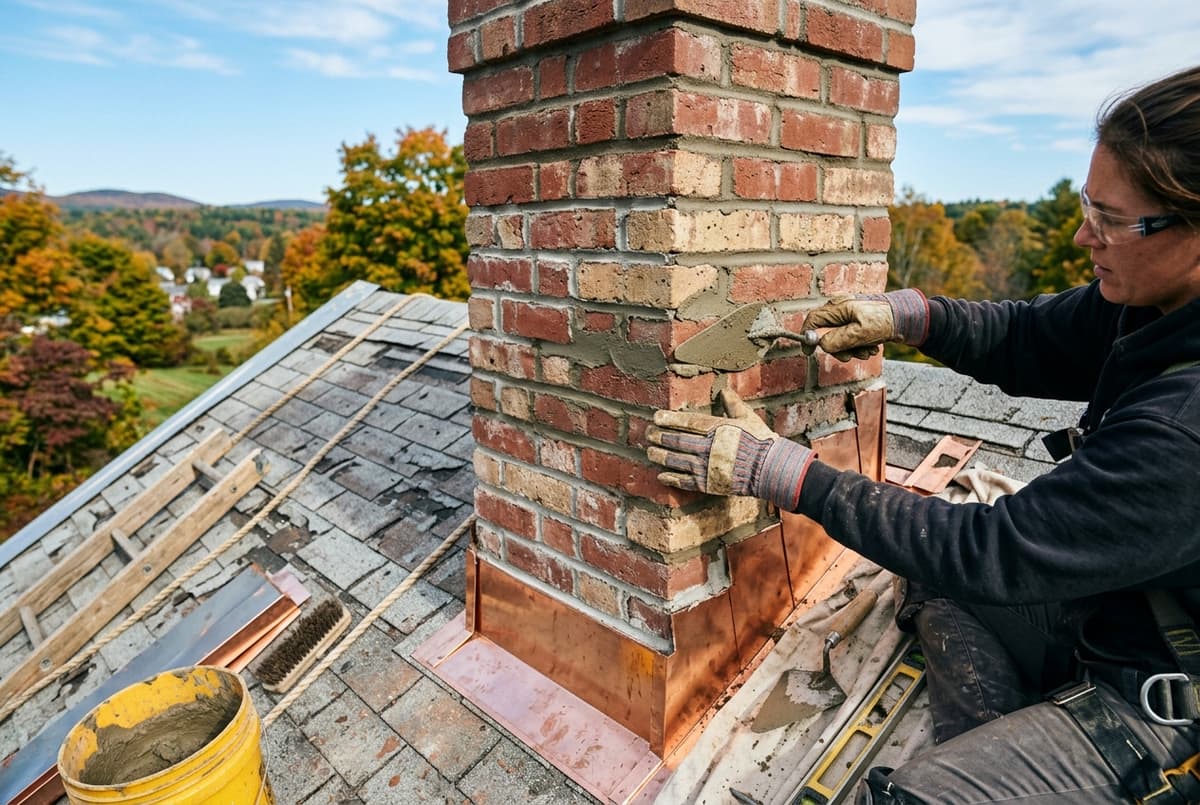 Chimney inspection and repair on a residential roof