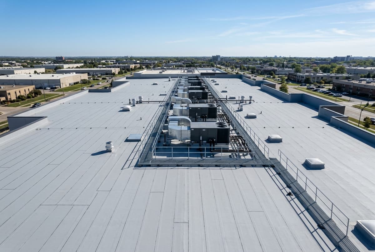 Commercial flat roof with HVAC systems
