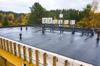 Commercial flat roof with HVAC systems