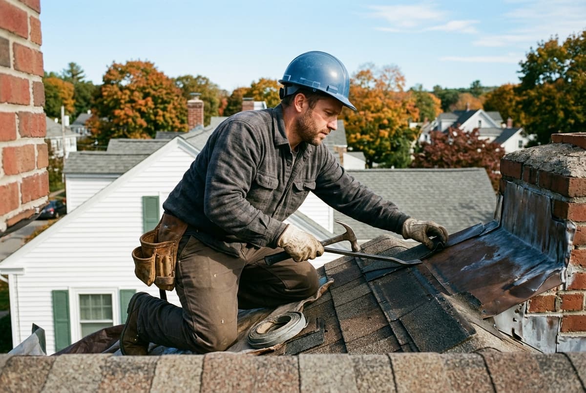 Professional roofer performing roof repairs