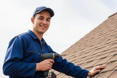 Professional roofer performing roof repairs