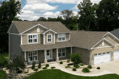 Completed residential roof replacement with new asphalt shingles