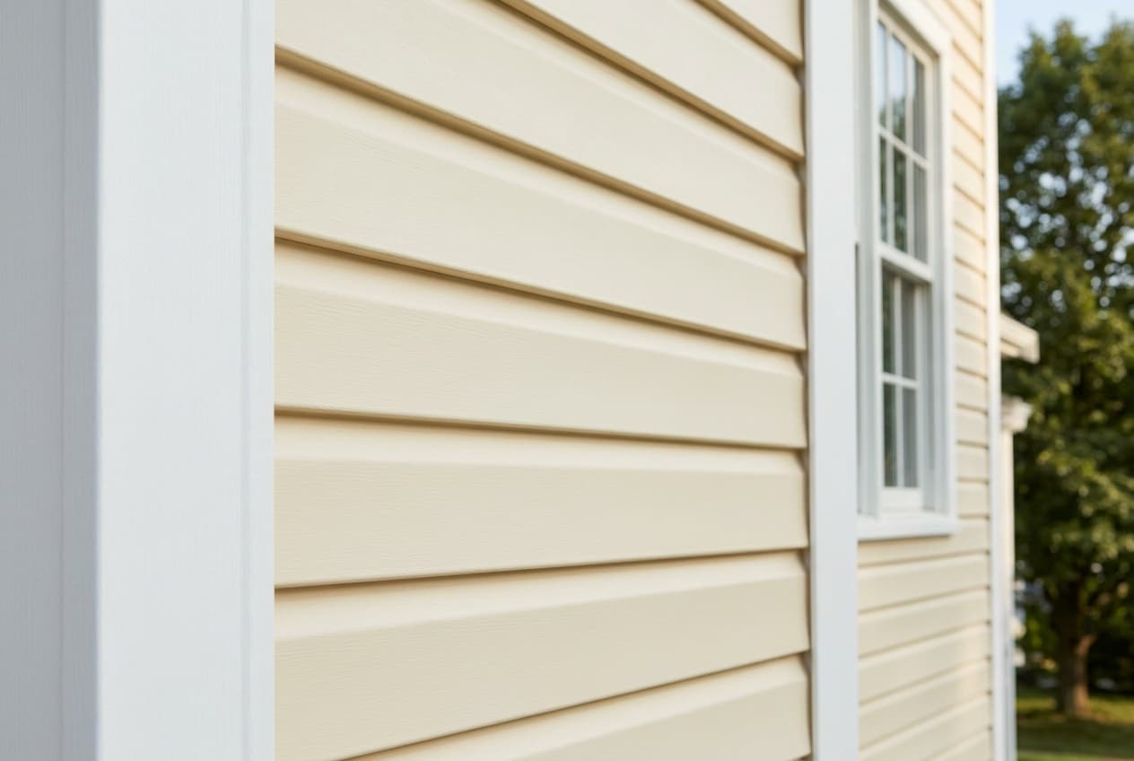 Cream Dutch lap siding with the decorative beveled groove at each course