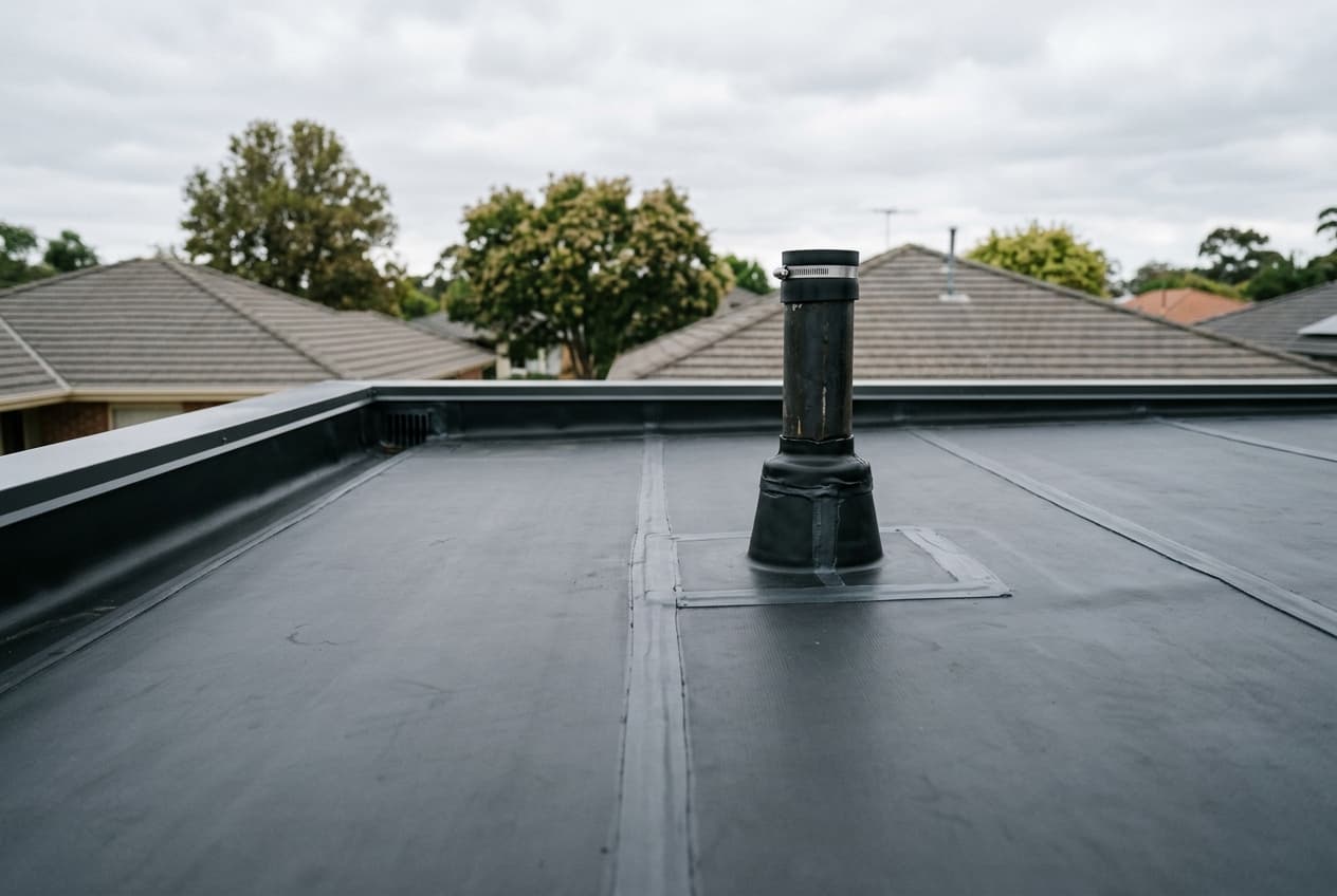 Flat rubber EPDM roofing membrane with sealed seams